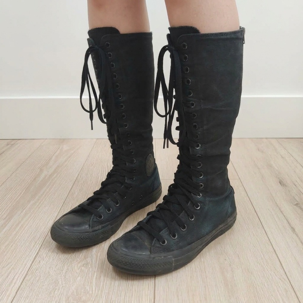 Converse Womens Chuck Taylor XX-Hi Boot 6.5 Black Knee High Lace Up Goth Emo